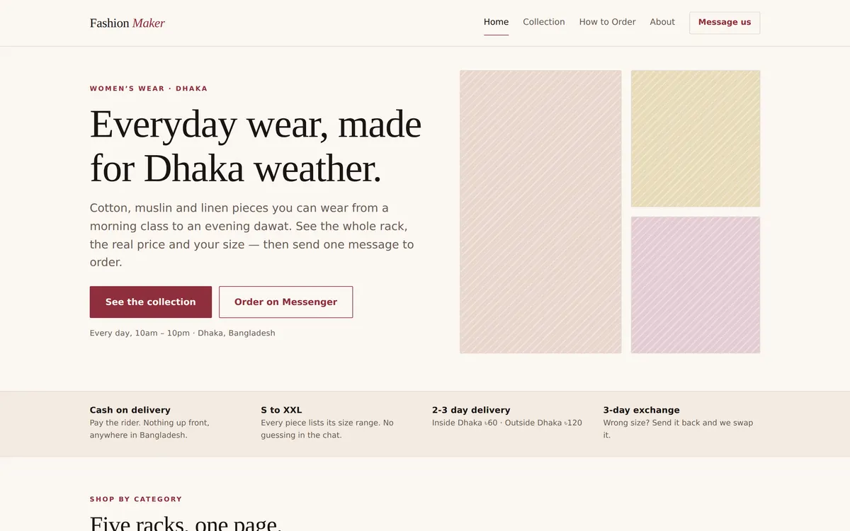 The Fashion Maker website on a desktop screen