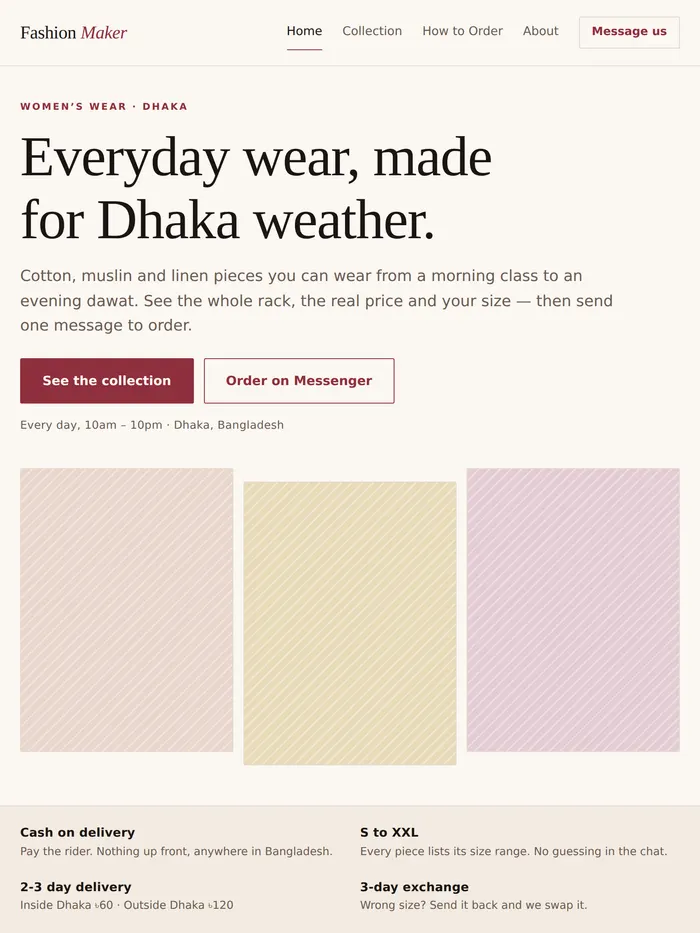 The Fashion Maker website on a tablet screen