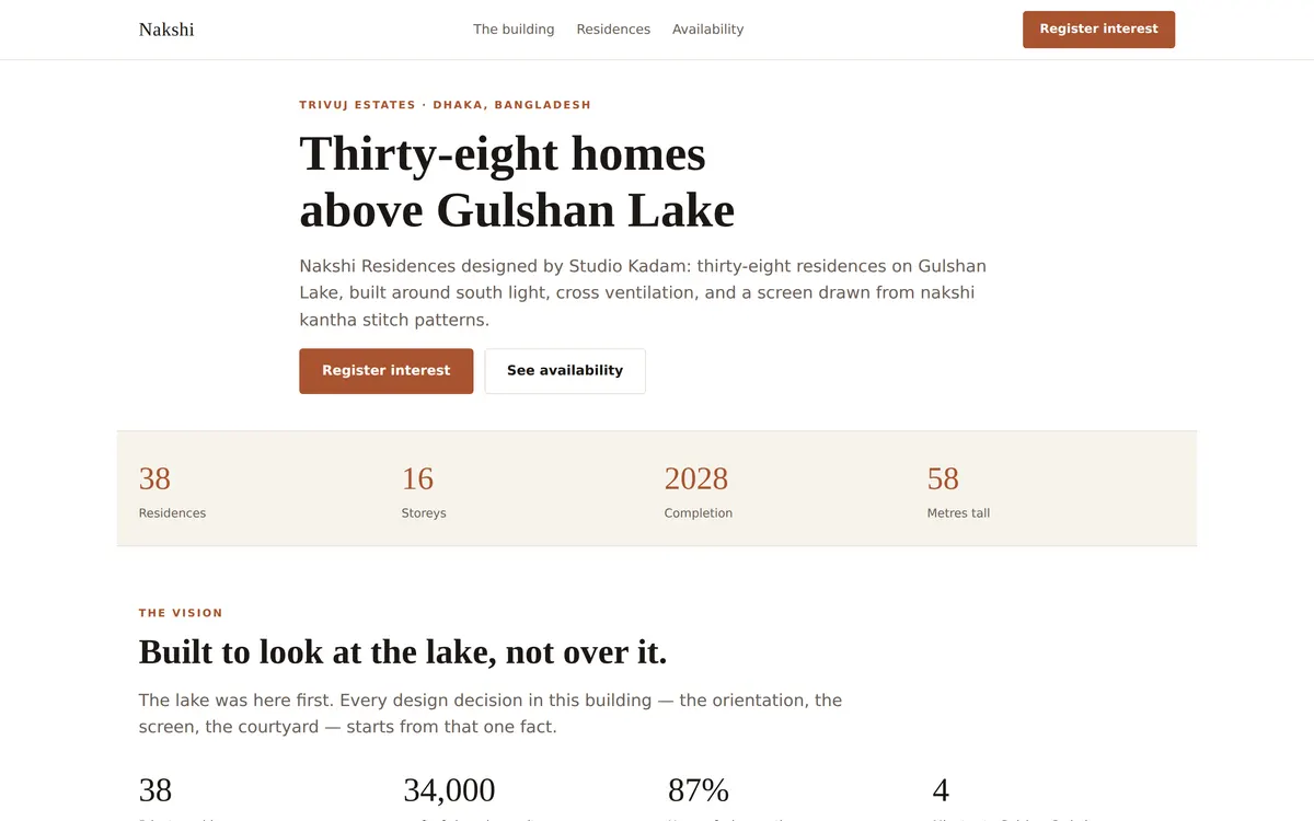 The Nakshi Residences website on a desktop screen