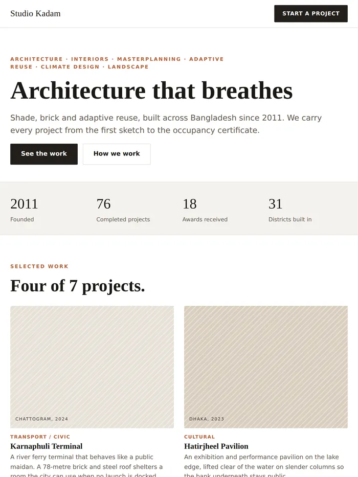 The Studio Kadam website on a tablet screen