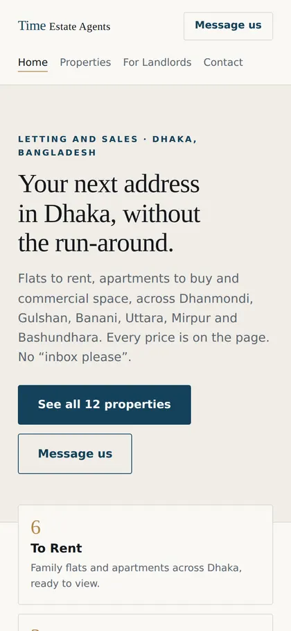 The Time Estate Agents website on a phone screen