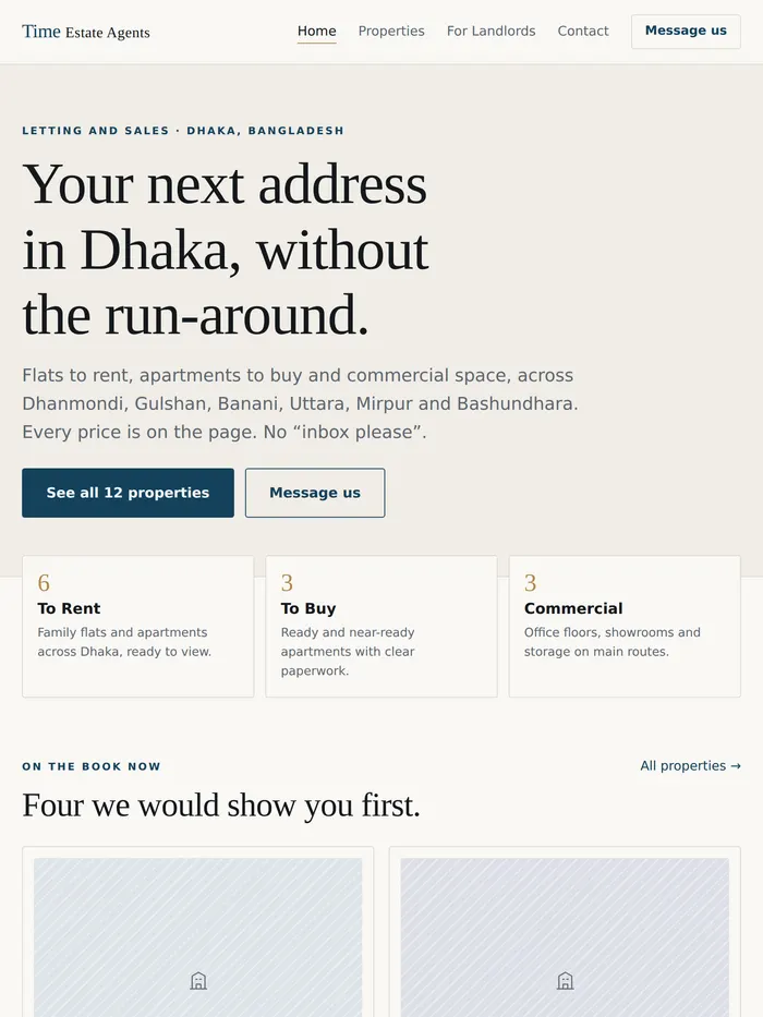 The Time Estate Agents website on a tablet screen