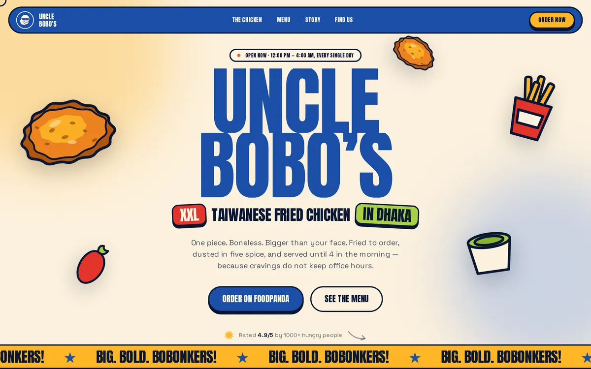 The Uncle Bobo's website on a desktop screen