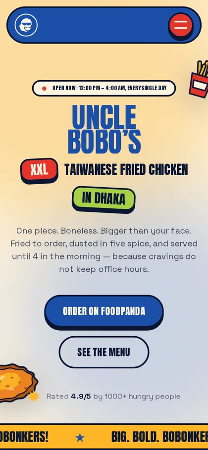 The Uncle Bobo's website on a phone screen