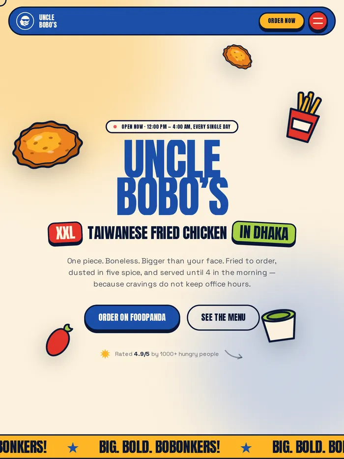 The Uncle Bobo's website on a tablet screen